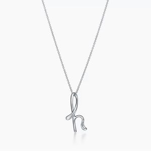 Tiffany & Co Elsa Peretti Sterling Silver Letter “H” Pendant with Necklace 16”
